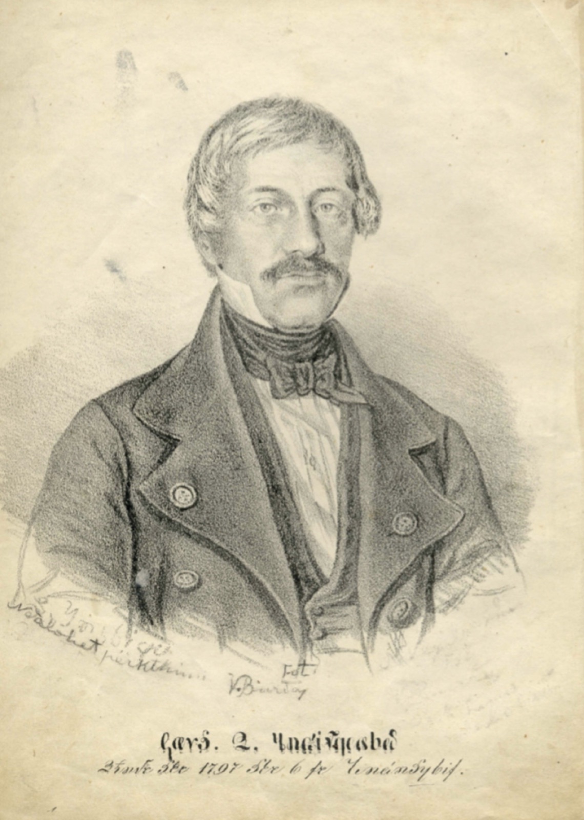 Portrait of Naum Veqilharxhi, the Korçë-region merchant who designed the Vithkuqi script in 1844.
