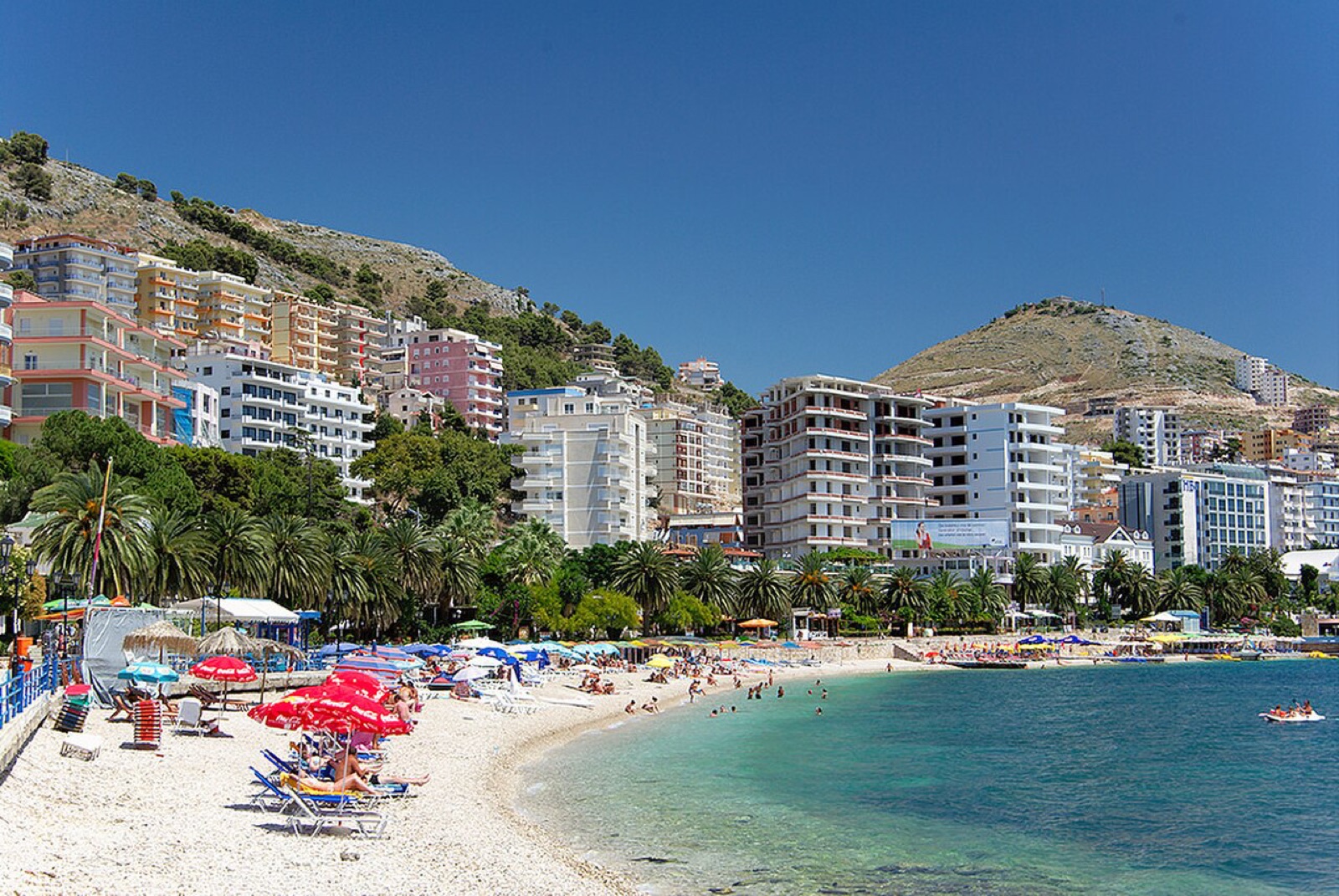 Promenade of Sarandë on the southern Albanian Riviera, looking toward the Ionian.